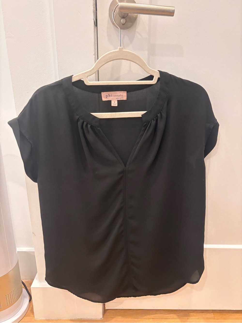 philosophy Black Short-Sleeve V-Neck Blouse